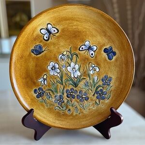Vintage 80s Handmade in Montreal clay floral plate